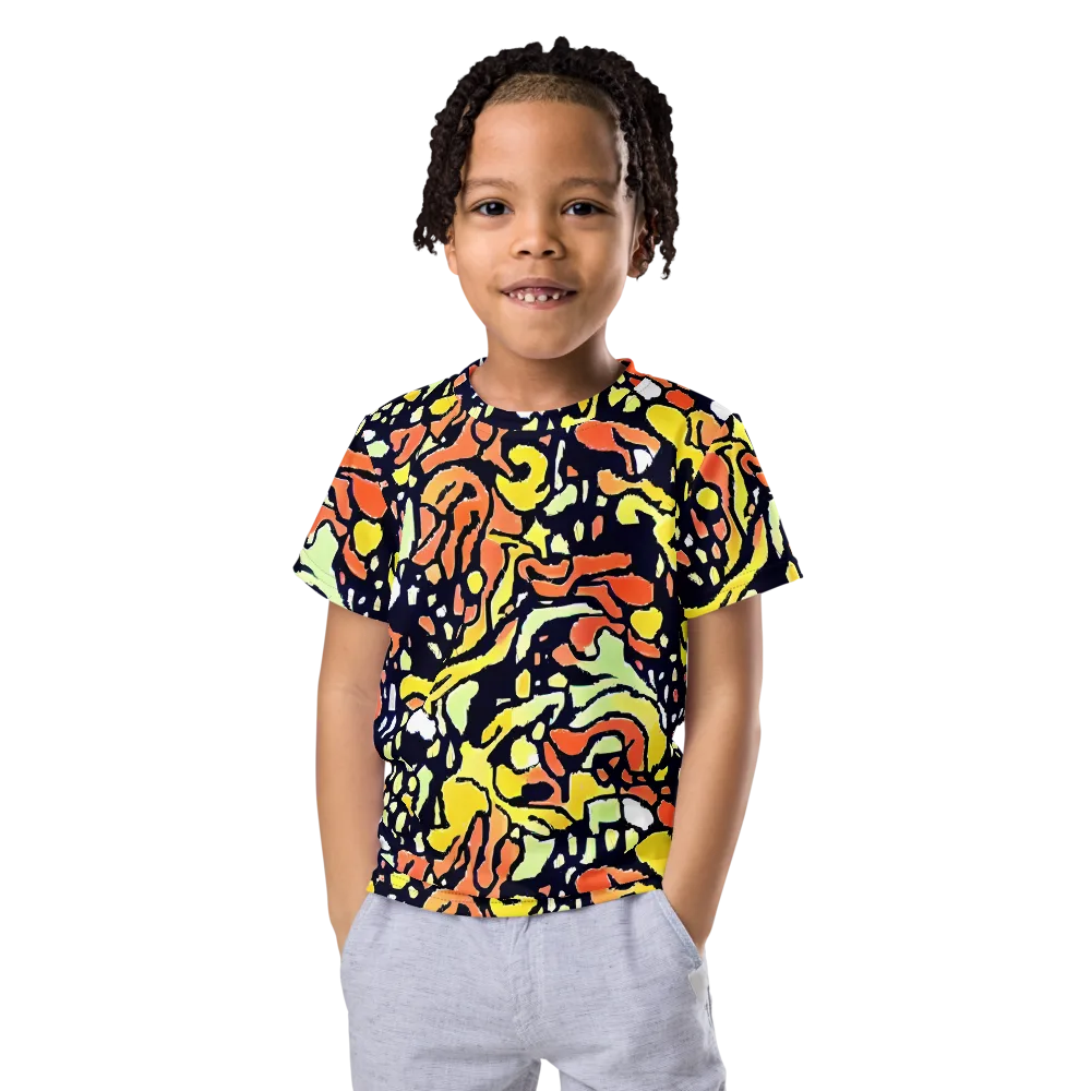 Neon Ink Safari on Kids Crew Neck T-Shirt — Front