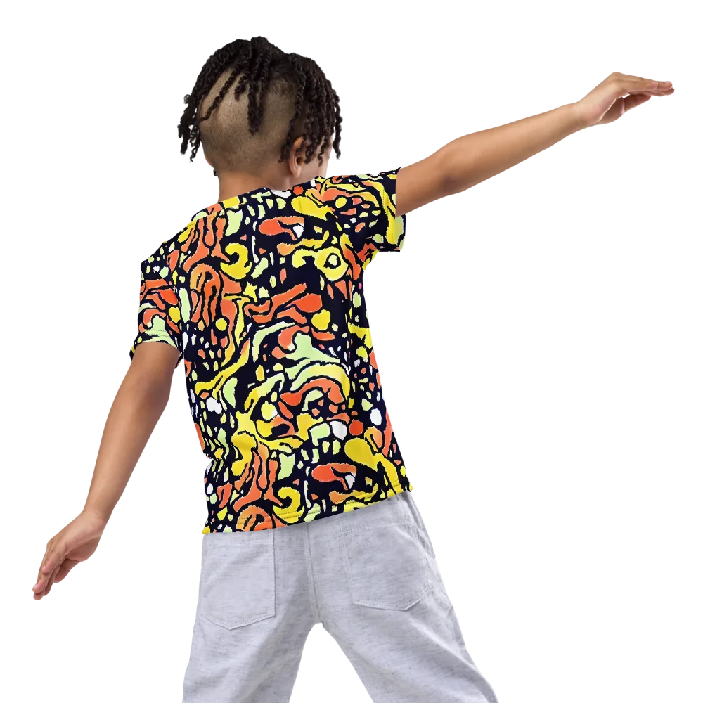 Neon Ink Safari on Kids Crew Neck T-Shirt — Back