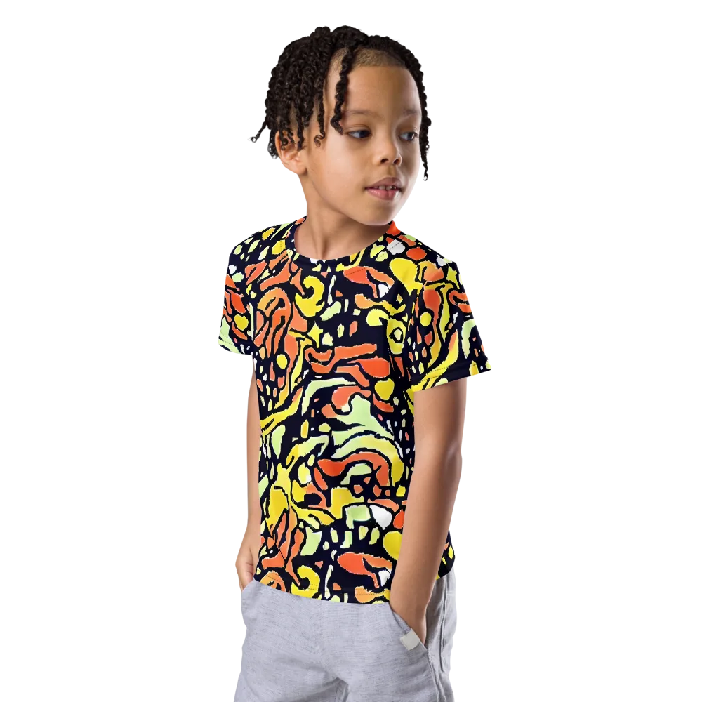 Neon Ink Safari on Kids Crew Neck T-Shirt — Left Front