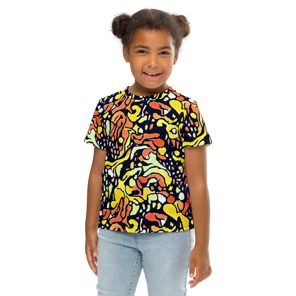 Neon Ink Safari on Kids Crew Neck T-Shirt — Front