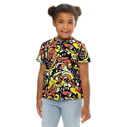 Neon Ink Safari on a Kids Crew Neck T-Shirt