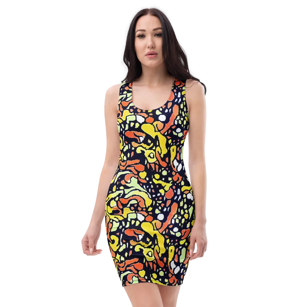 Neon Ink Safari on Bodycon Dress — Front