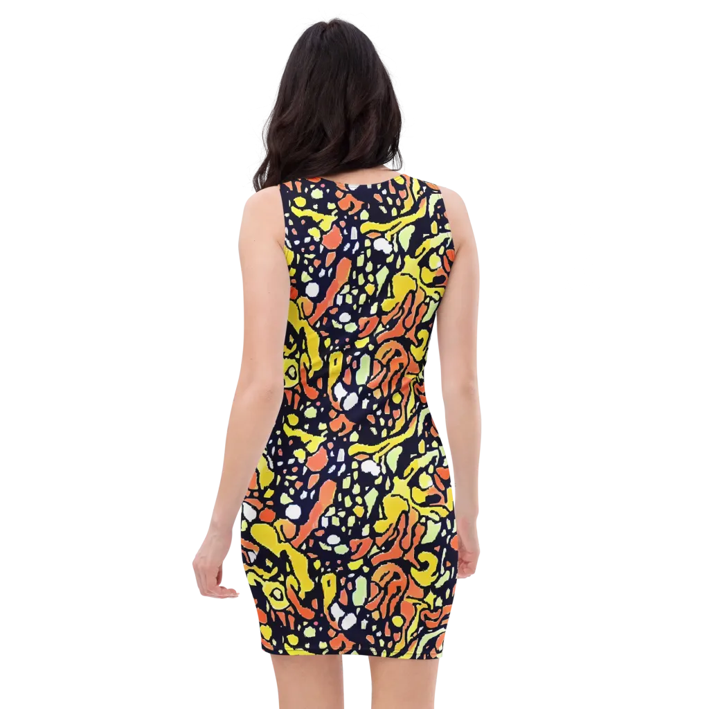 Neon Ink Safari on Bodycon Dress — Back