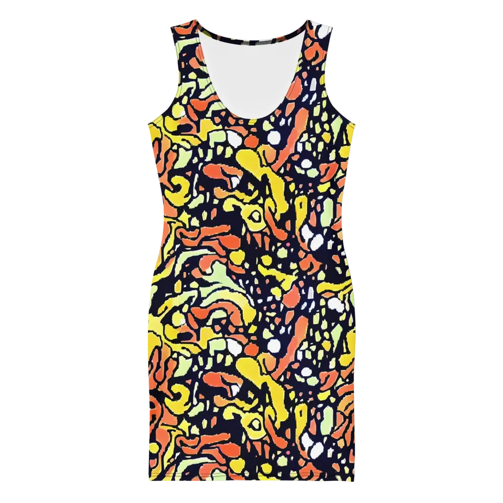 Neon Ink Safari on Bodycon Dress — Front
