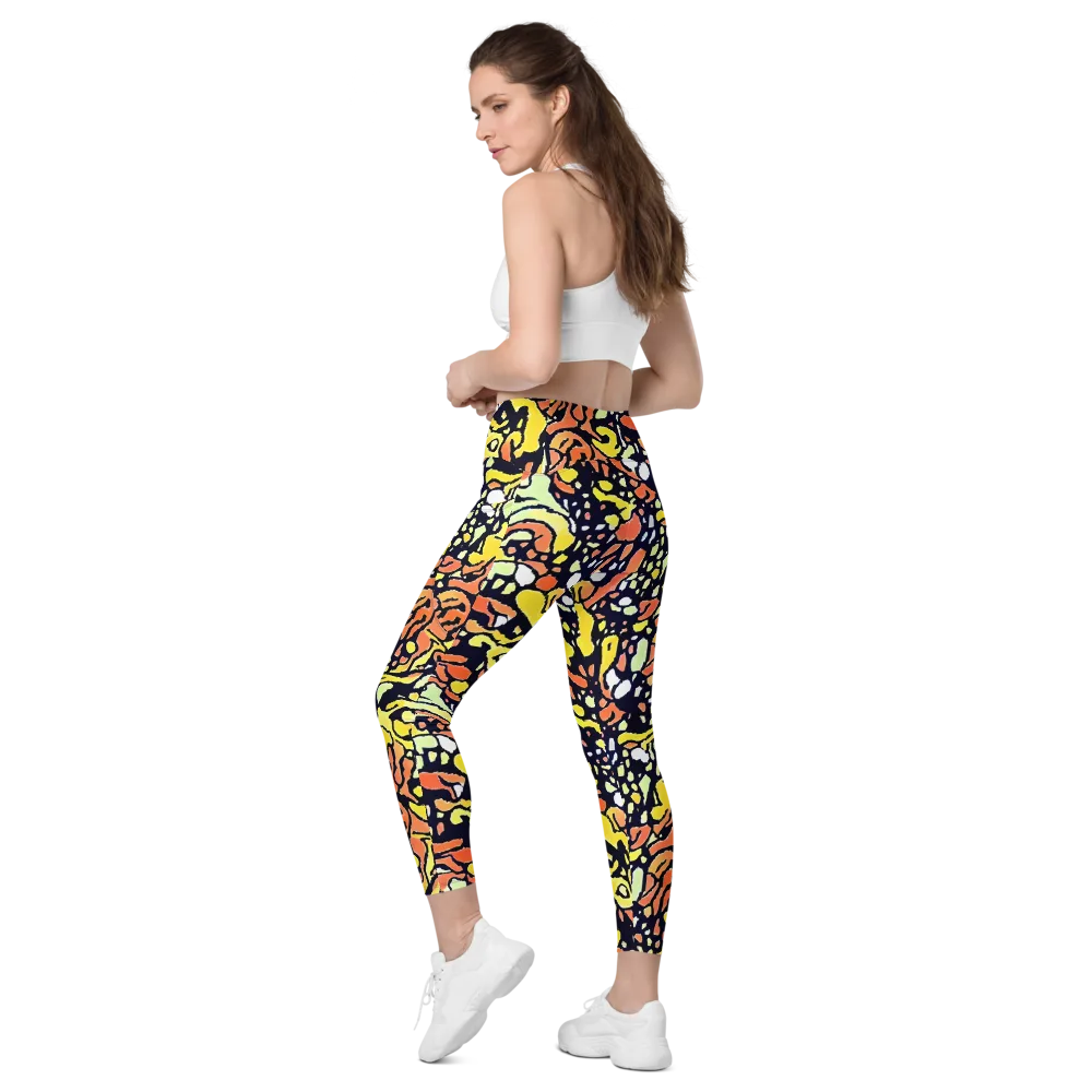 Neon Ink Safari on Leggings with Pockets — Left Back