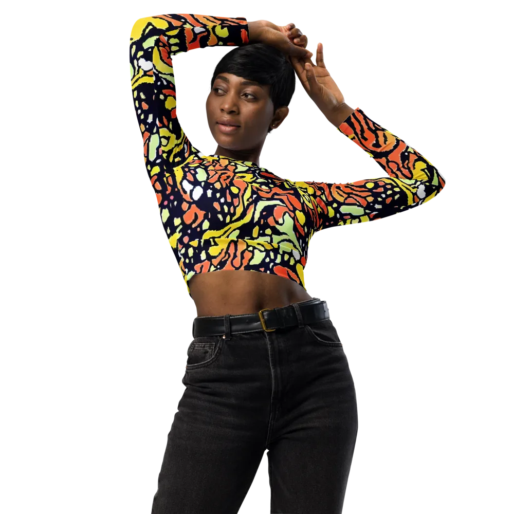 Neon Ink Safari on Long Sleeve Crop Top — Front