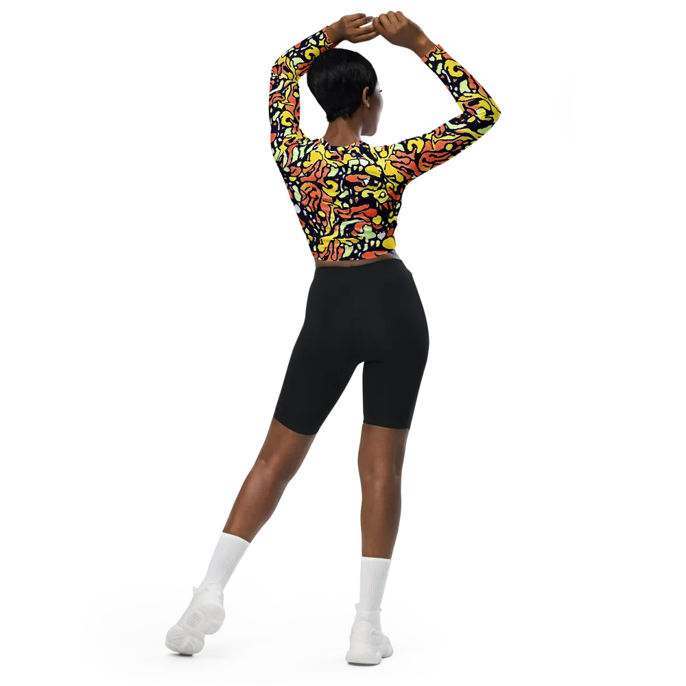 Neon Ink Safari on Long Sleeve Crop Top — Back