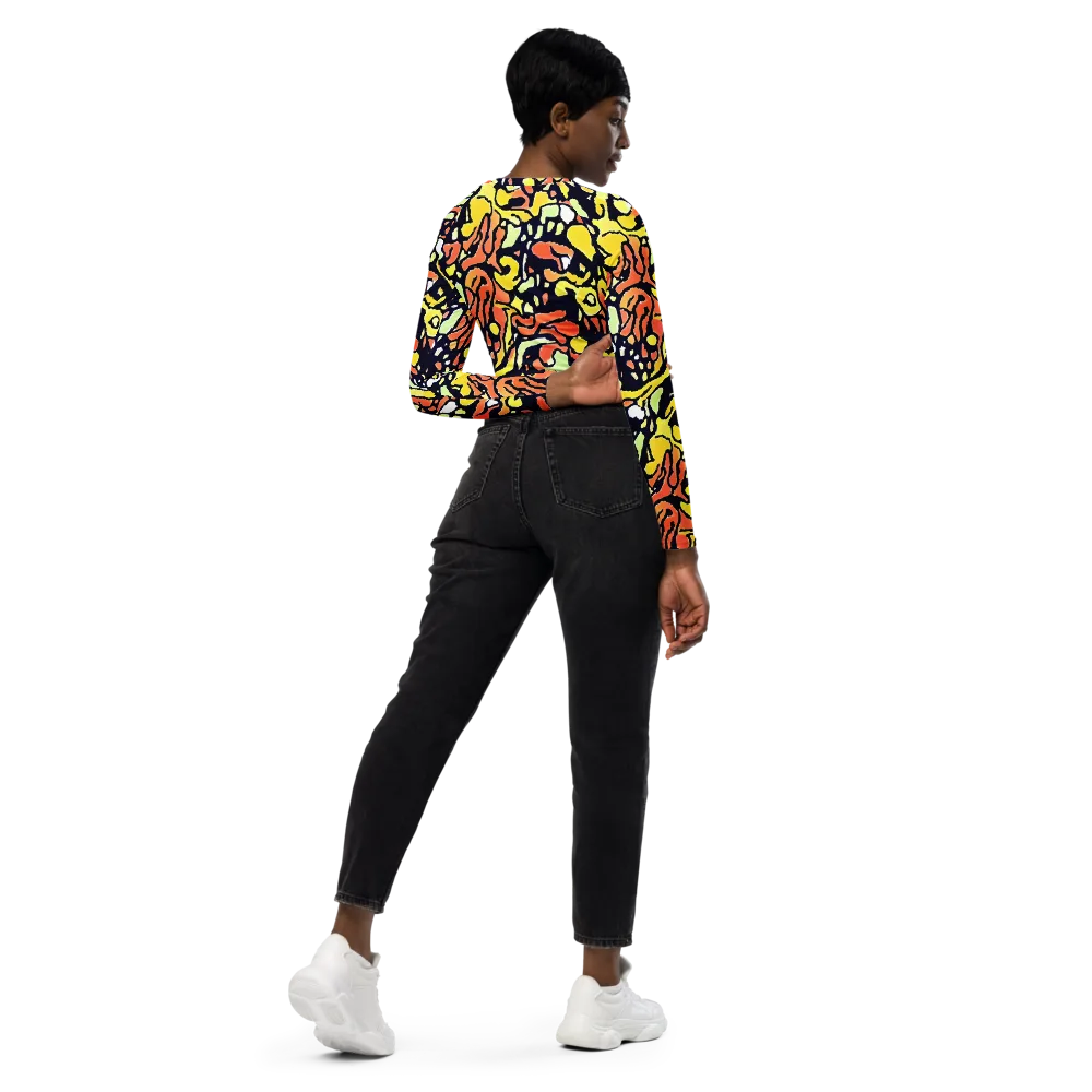 Neon Ink Safari on Long Sleeve Crop Top — Right Back