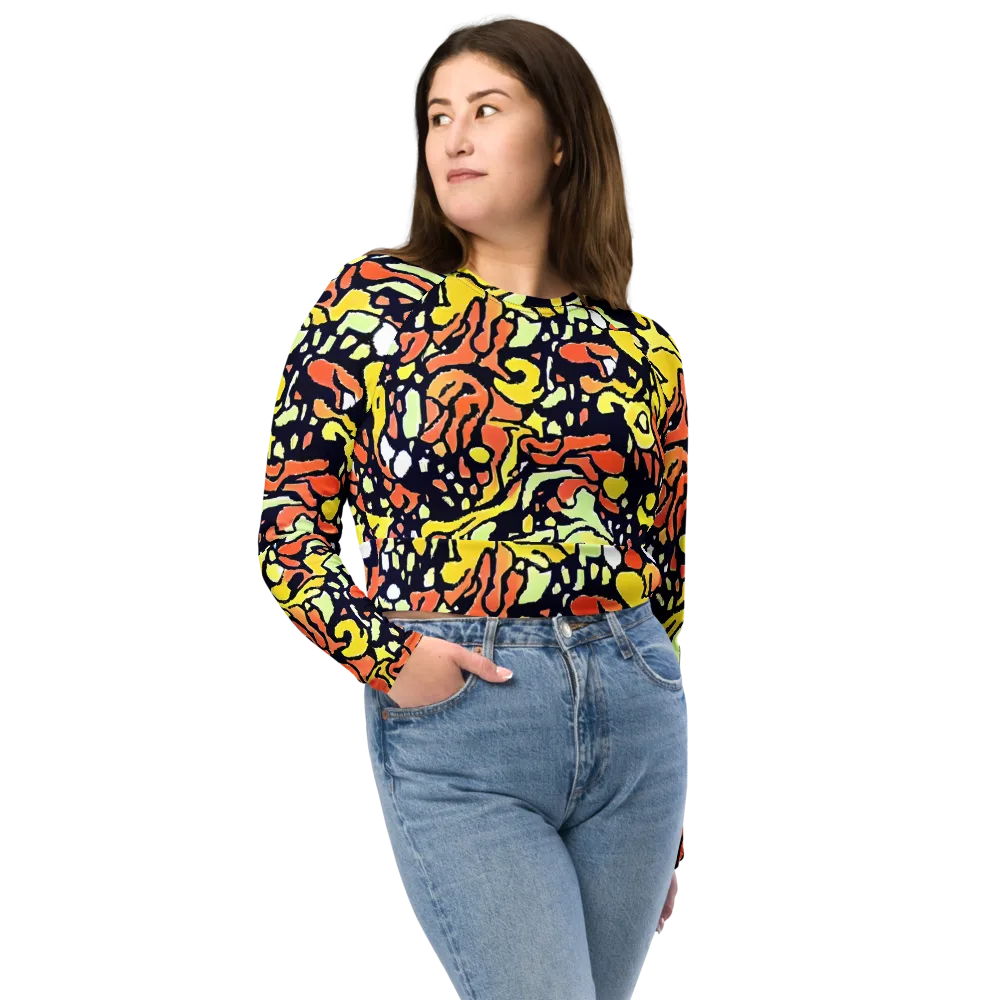 Neon Ink Safari on Long Sleeve Crop Top — Front