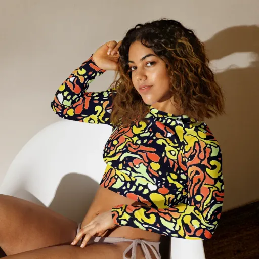 Neon Ink Safari on a Long Sleeve Crop Top