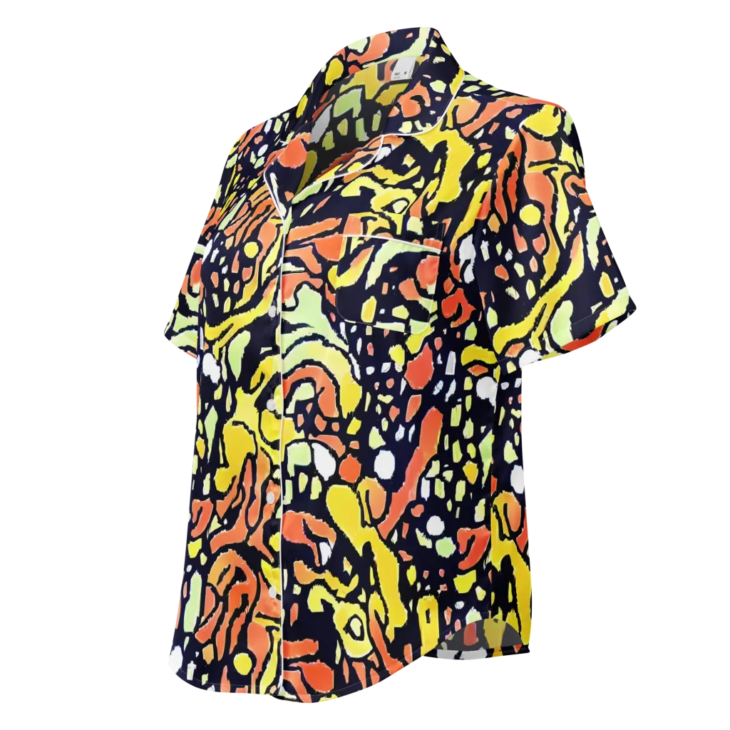 Neon Ink Safari on Women's Short Sleeve Pajama Top — Left Front