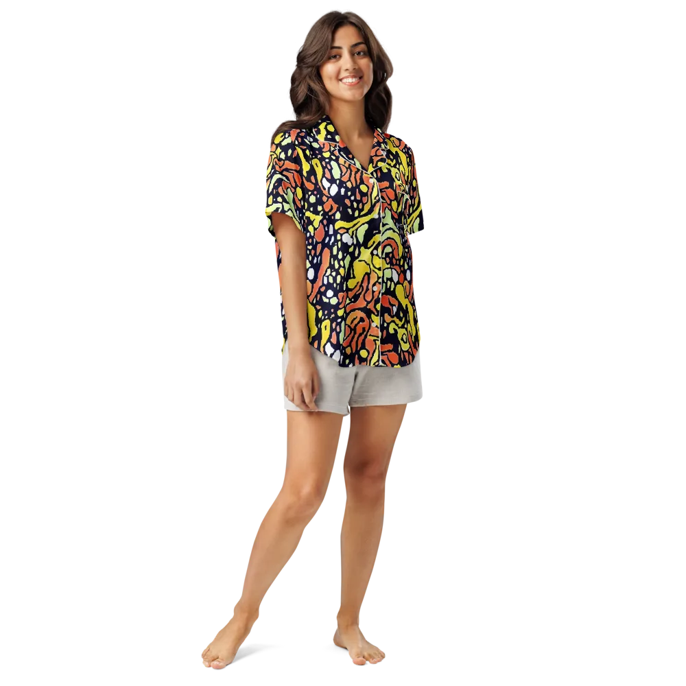Neon Ink Safari on Women's Short Sleeve Pajama Top — Front