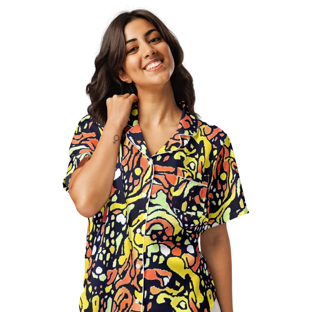 Neon Ink Safari on Women's Short Sleeve Pajama Top — Front