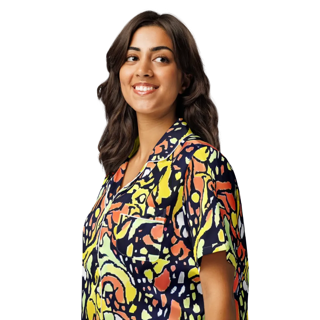 Neon Ink Safari on Women's Short Sleeve Pajama Top — Left Front