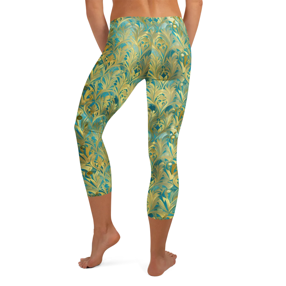 Turquoise Plumage on Capri Leggings — Back