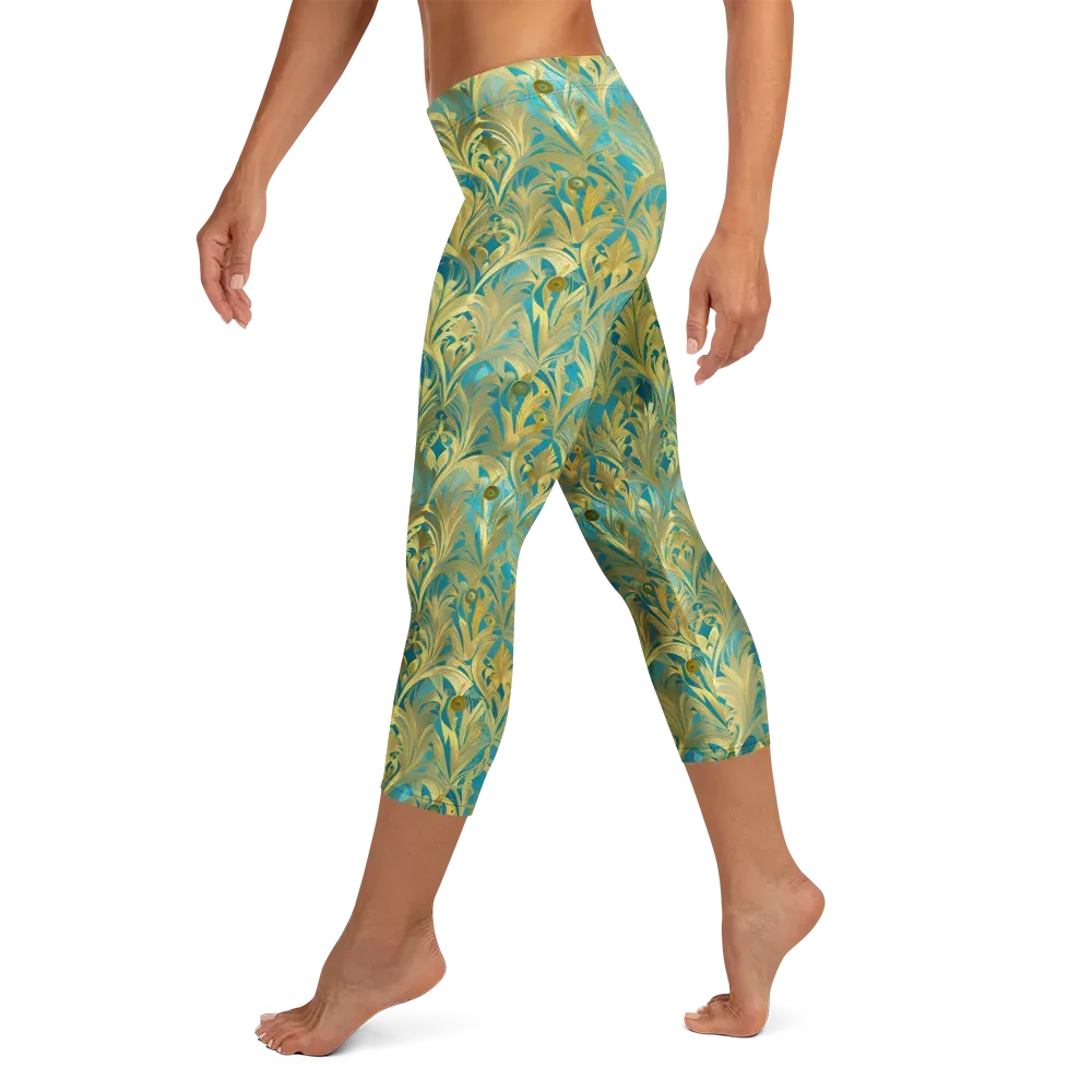 Turquoise Plumage on Capri Leggings — Left