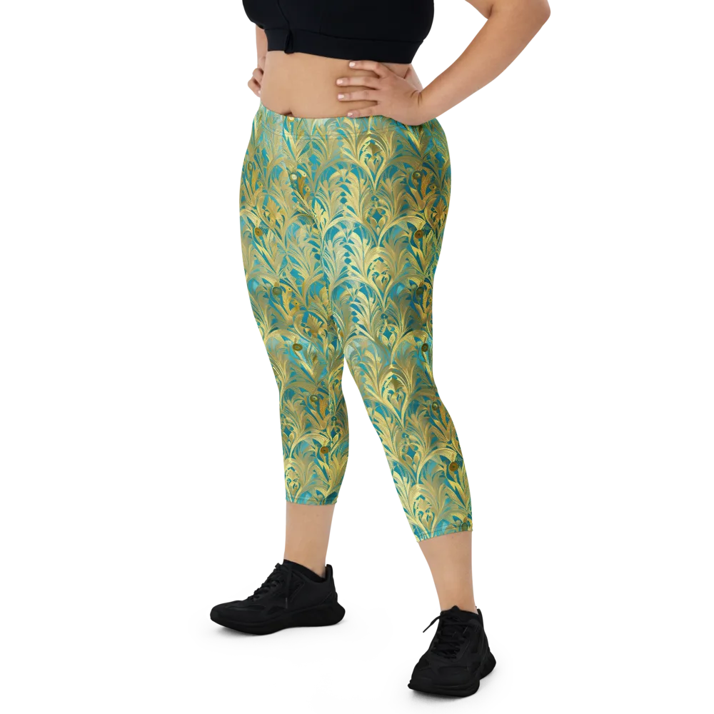 Turquoise Plumage on Capri Leggings — Front