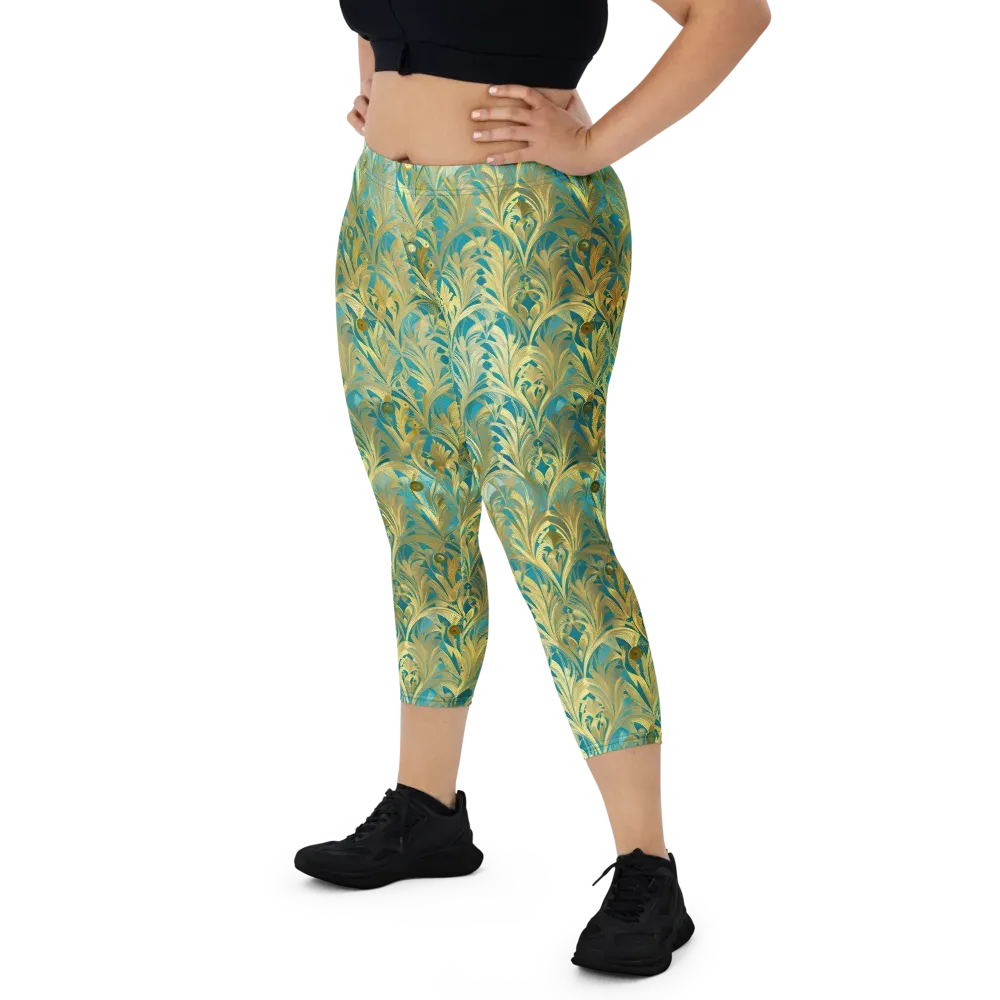 Turquoise Plumage on Capri Leggings — Front