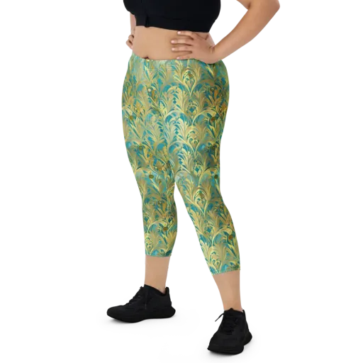 Turquoise Plumage on a Capri Leggings