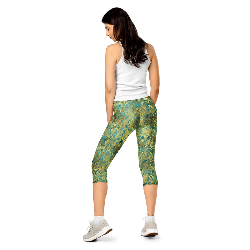 Turquoise Plumage on Capri Leggings — Back