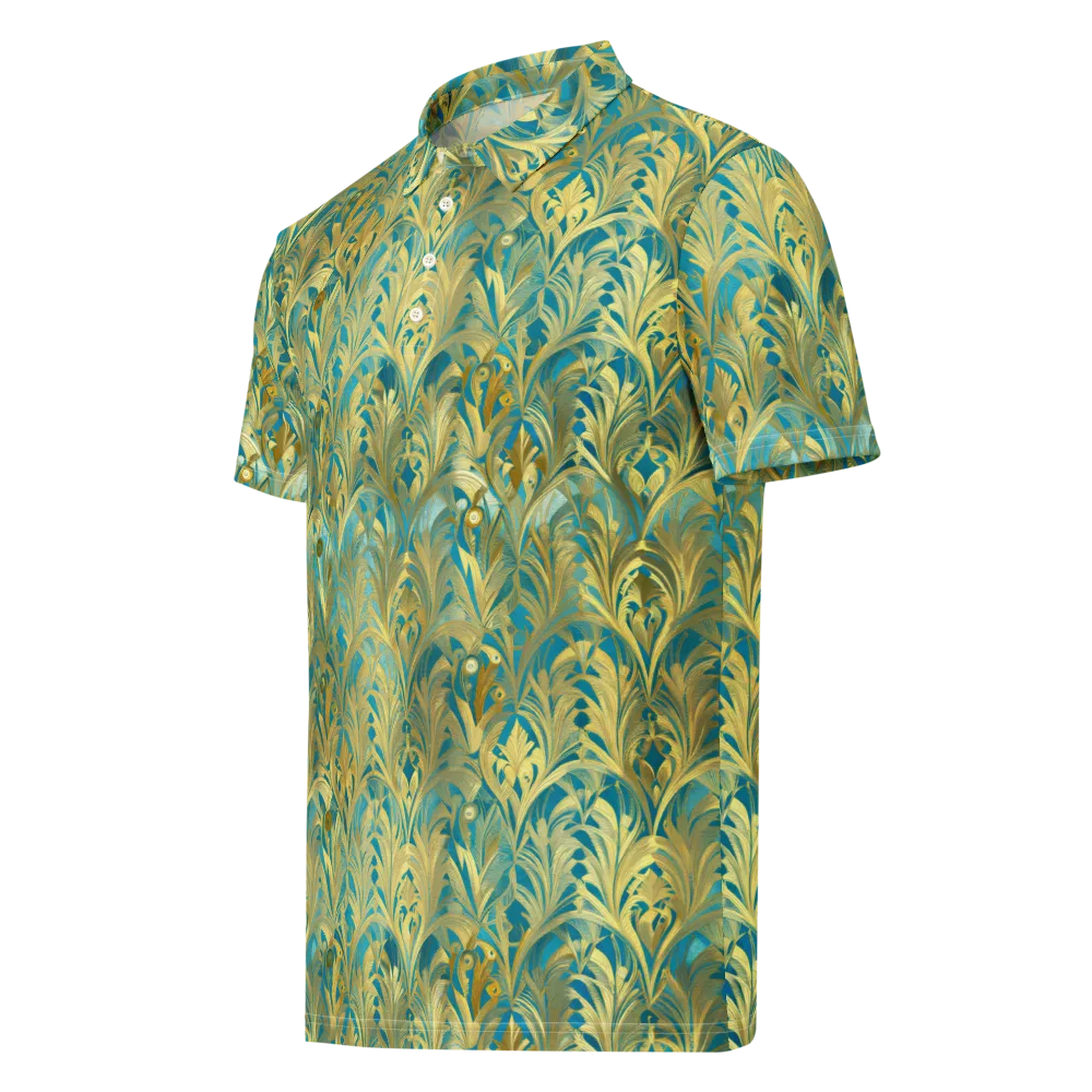 Turquoise Plumage on Men's Slim Fit Polo Shirt — Left Front