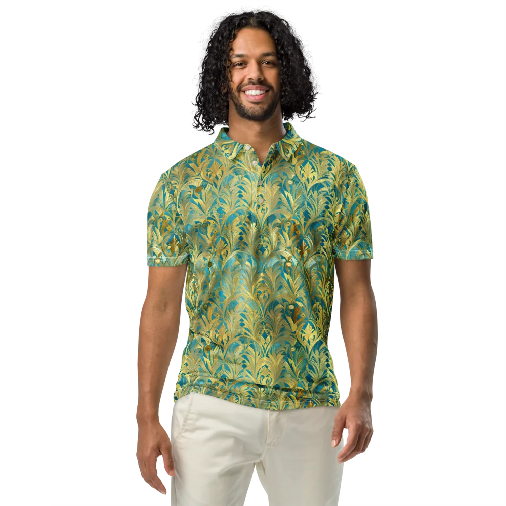 Turquoise Plumage on Men's Slim Fit Polo Shirt — Front
