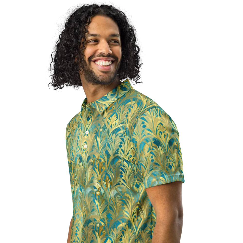 Turquoise Plumage on Men's Slim Fit Polo Shirt — Left Front