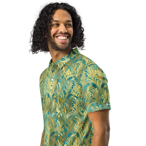 Turquoise Plumage on a Men's Slim Fit Polo Shirt