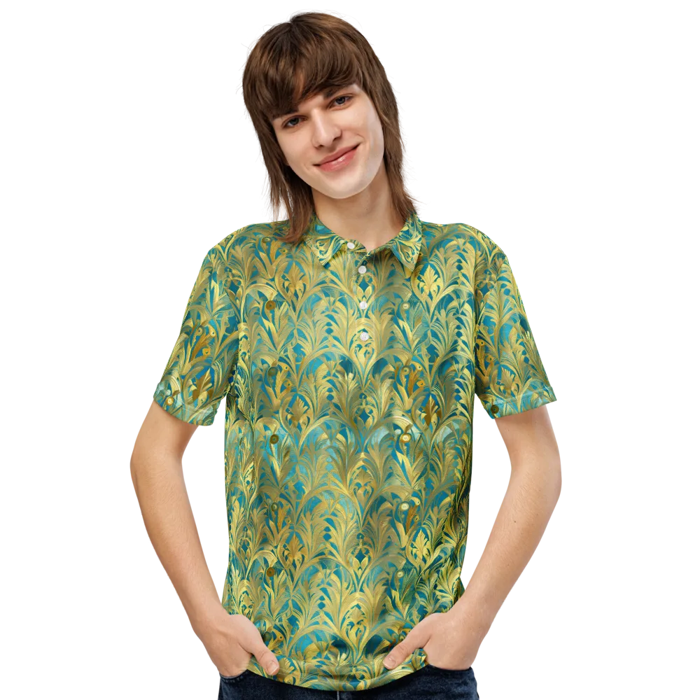 Turquoise Plumage on Men's Slim Fit Polo Shirt — Front