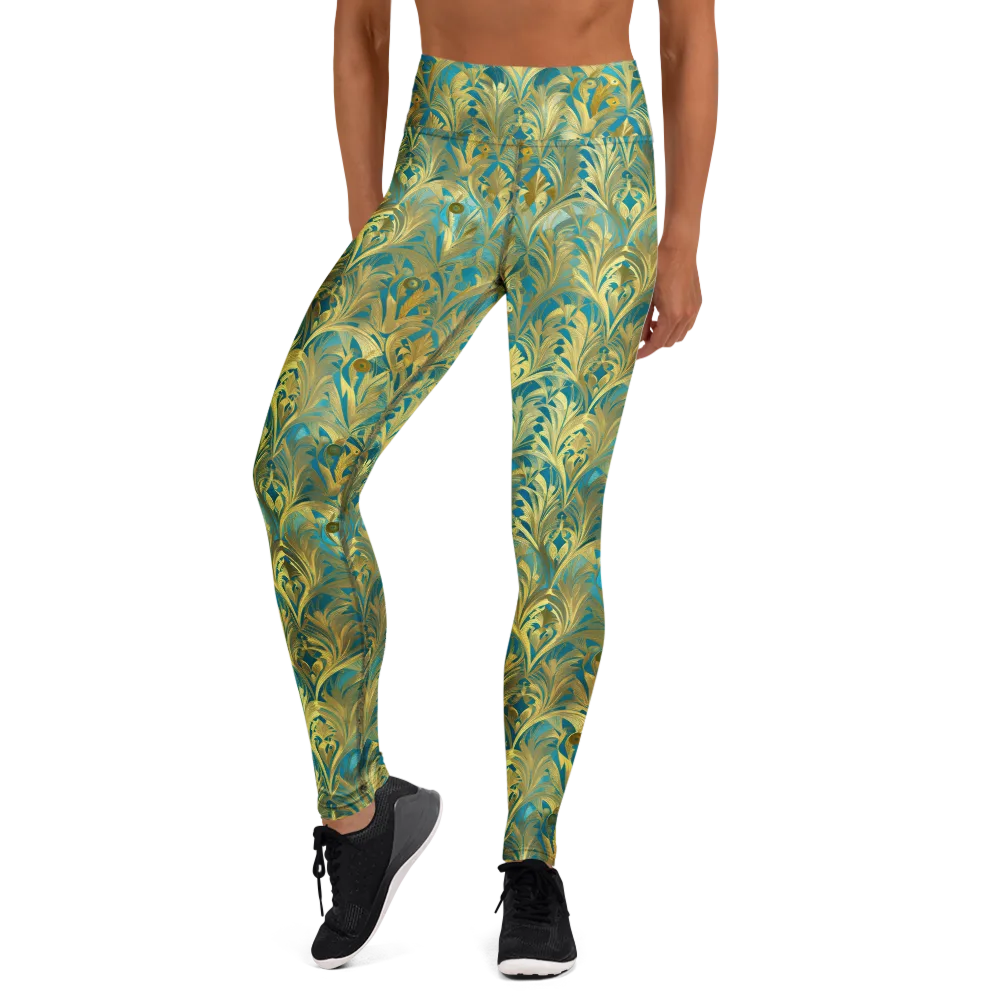 Turquoise Plumage on Yoga Leggings — Front