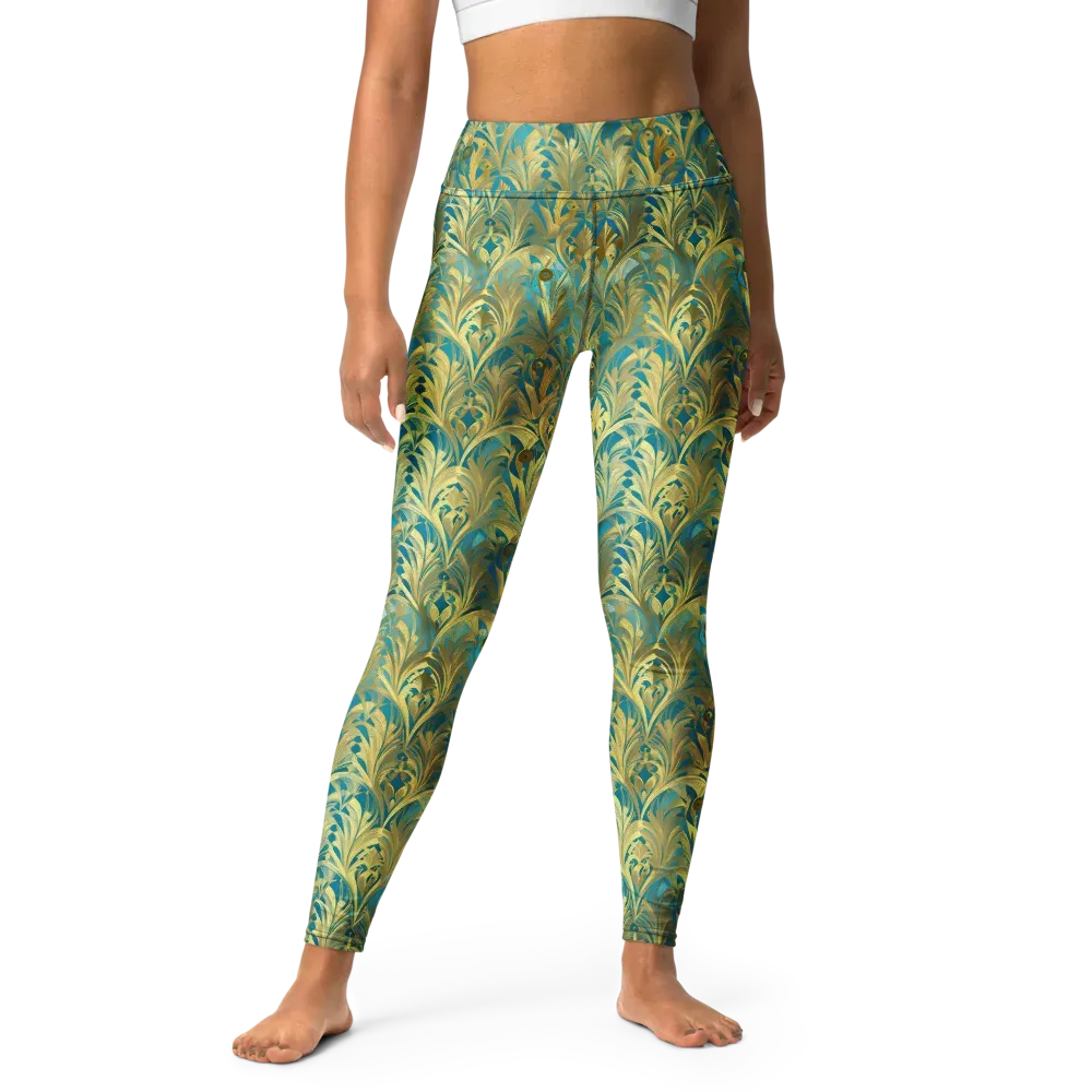 Turquoise Plumage on Yoga Leggings — Front