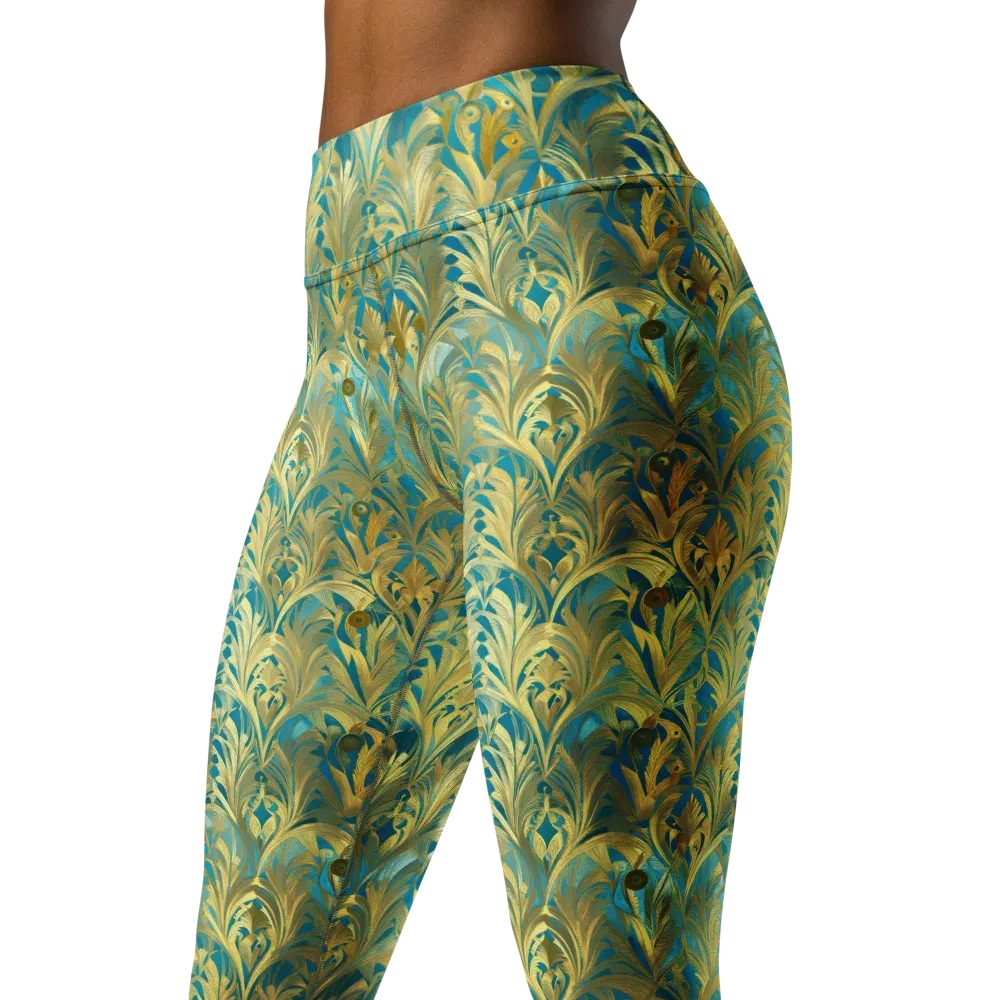 Turquoise Plumage on Yoga Leggings — Left Front
