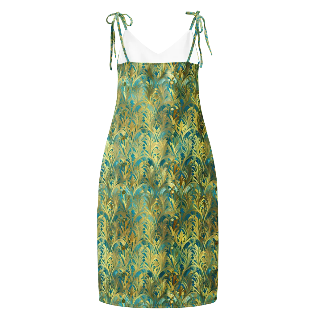 Turquoise Plumage on Slip Dress — Back