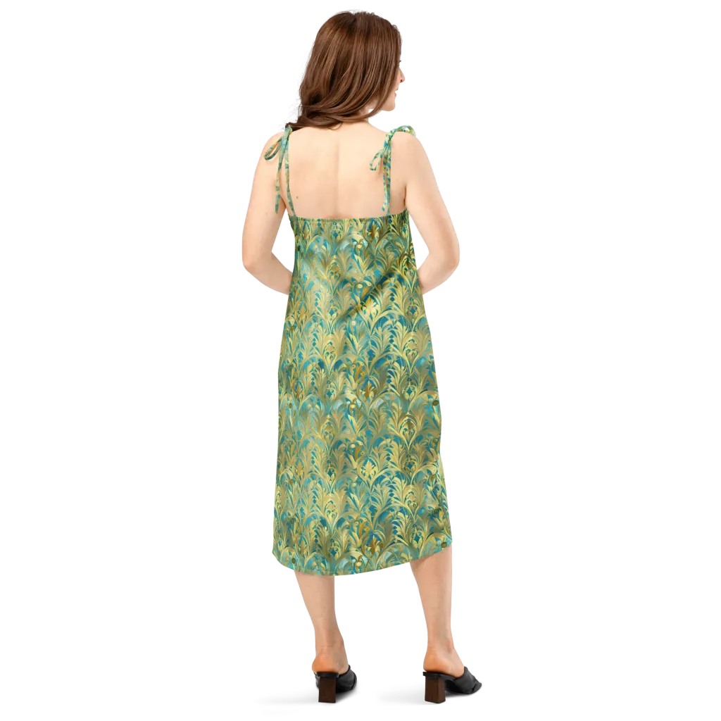 Turquoise Plumage on Slip Dress — Back
