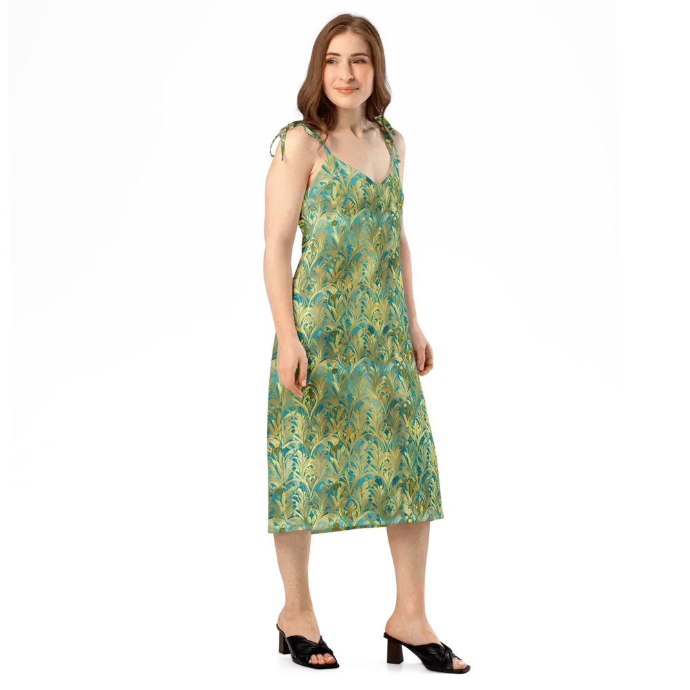 Turquoise Plumage on Slip Dress — Right Front
