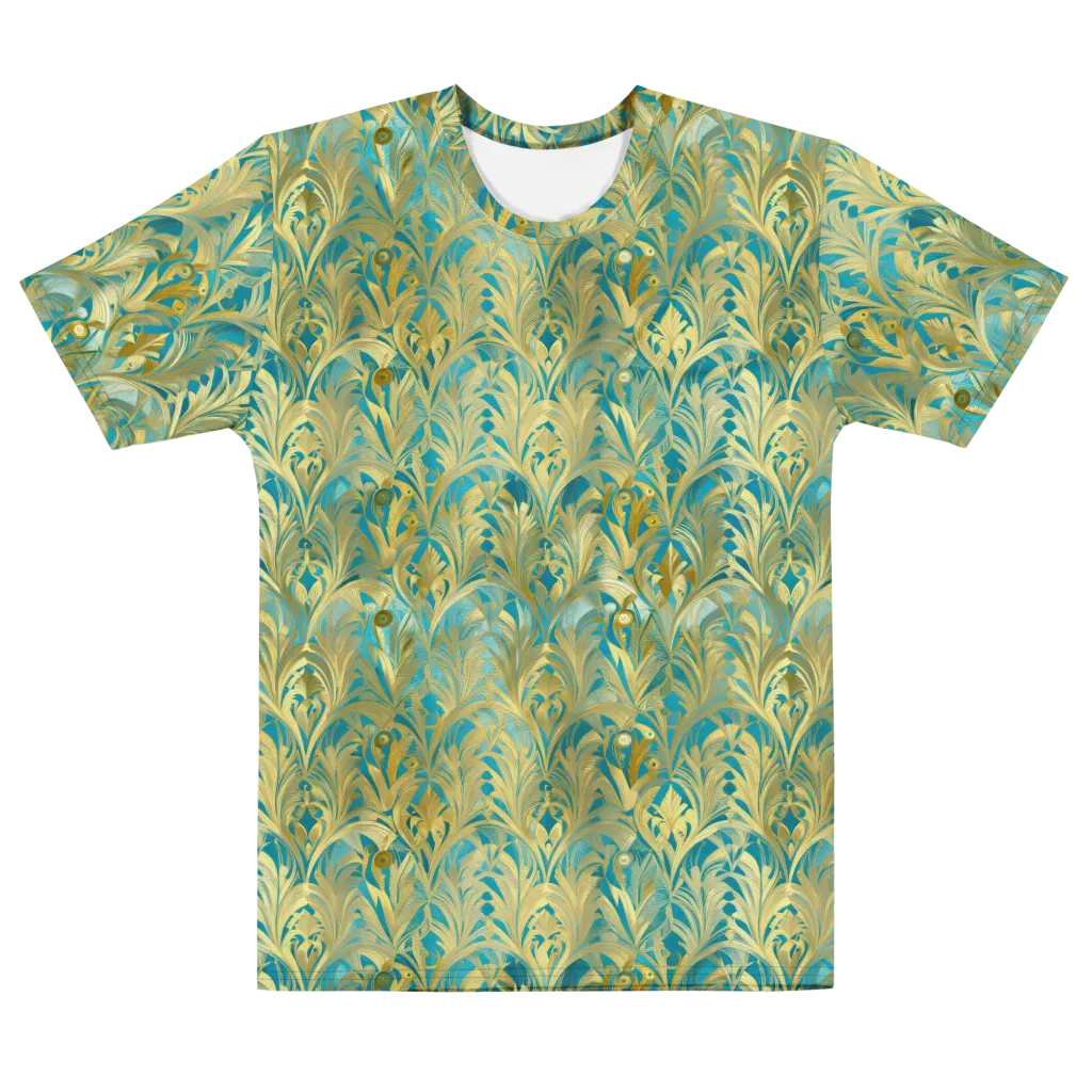 Turquoise Plumage on Men's Cotton Crew Neck T-Shirt — Front