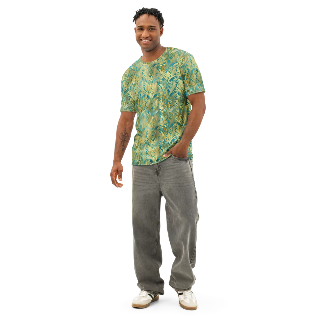 Turquoise Plumage on Men's Cotton Crew Neck T-Shirt — Front