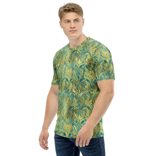 Turquoise Plumage on a Men's Crew Neck T-Shirt