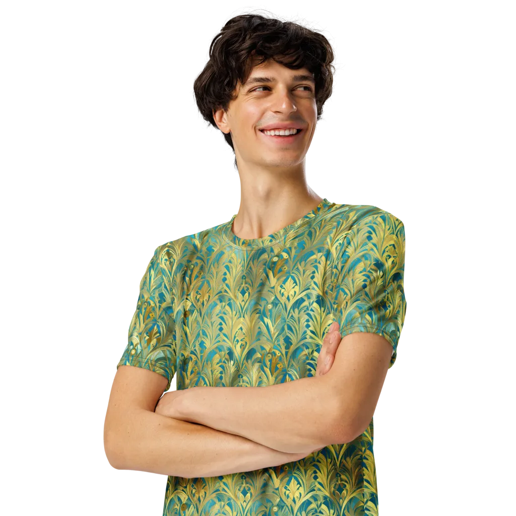 Turquoise Plumage on Men's Crew Neck T-Shirt — Left Front