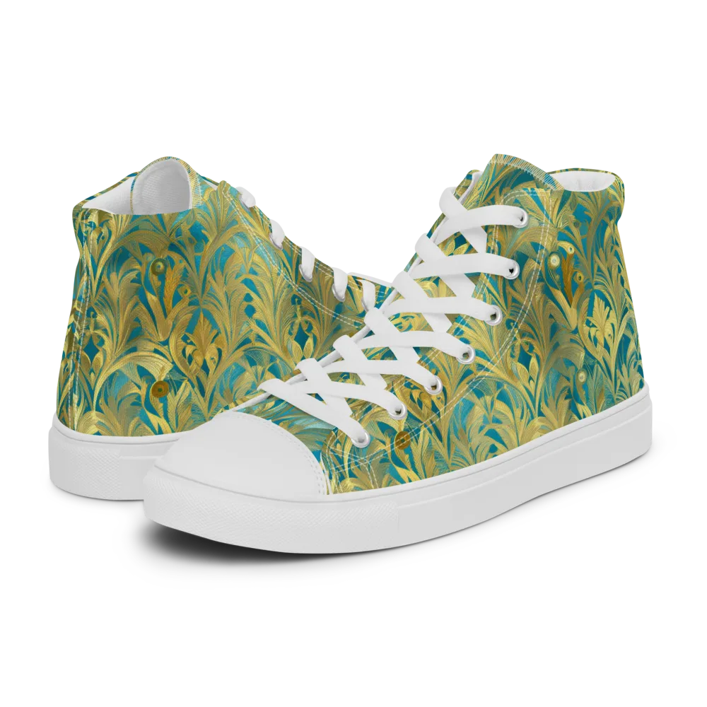 Turquoise Plumage on Men's High Top Canvas Shoes — Left