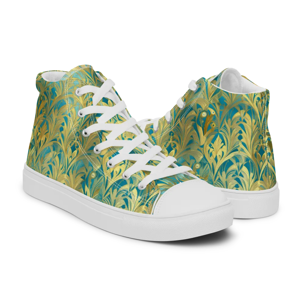 Turquoise Plumage on Men's High Top Canvas Shoes — Right
