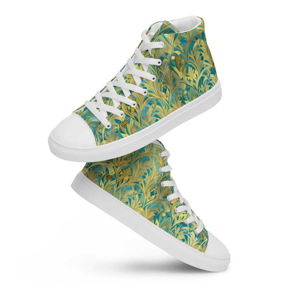 Turquoise Plumage on Men's High Top Canvas Shoes — Front