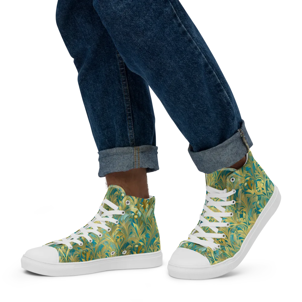 Turquoise Plumage on Men's High Top Canvas Shoes — Left