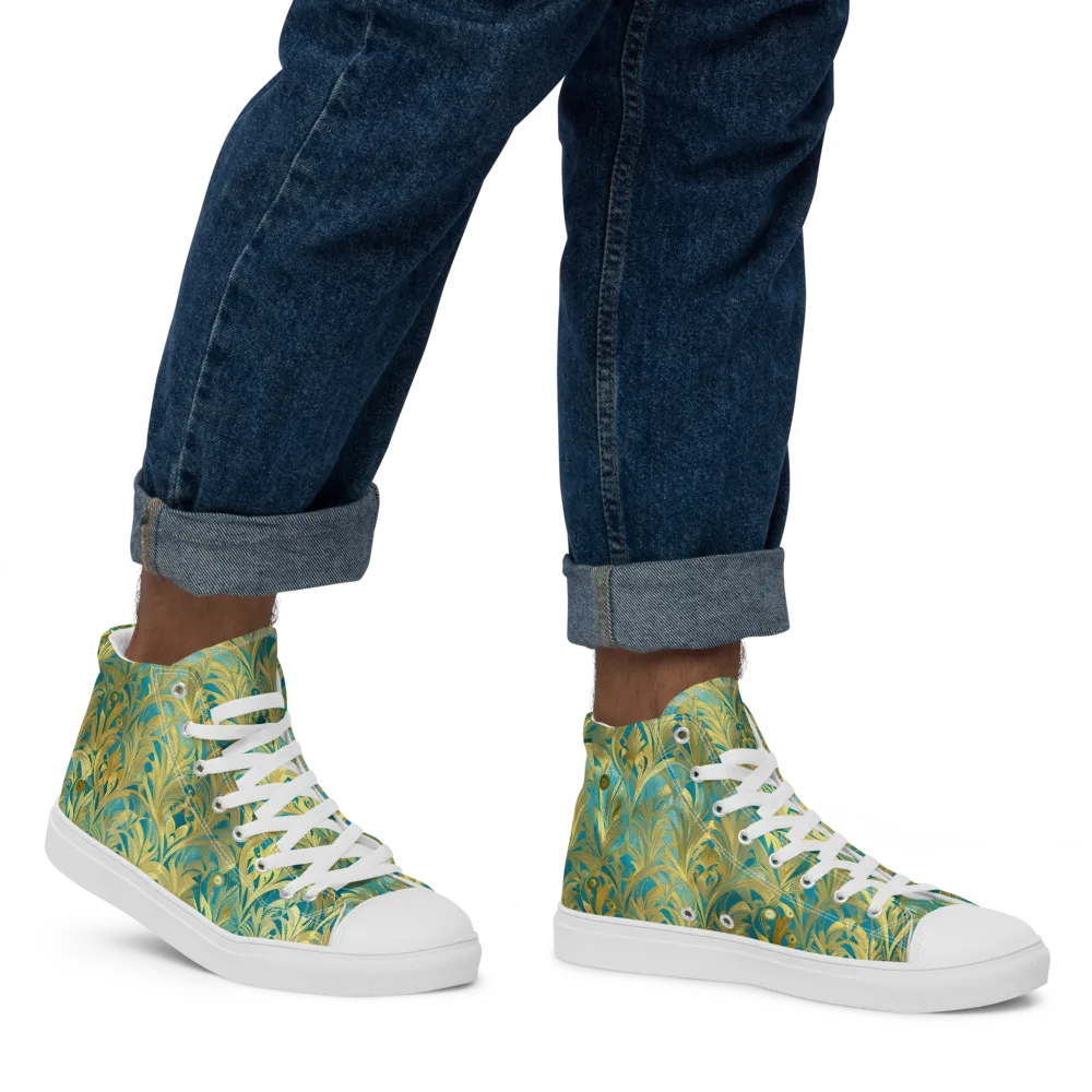 Turquoise Plumage on Men's High Top Canvas Shoes — Right