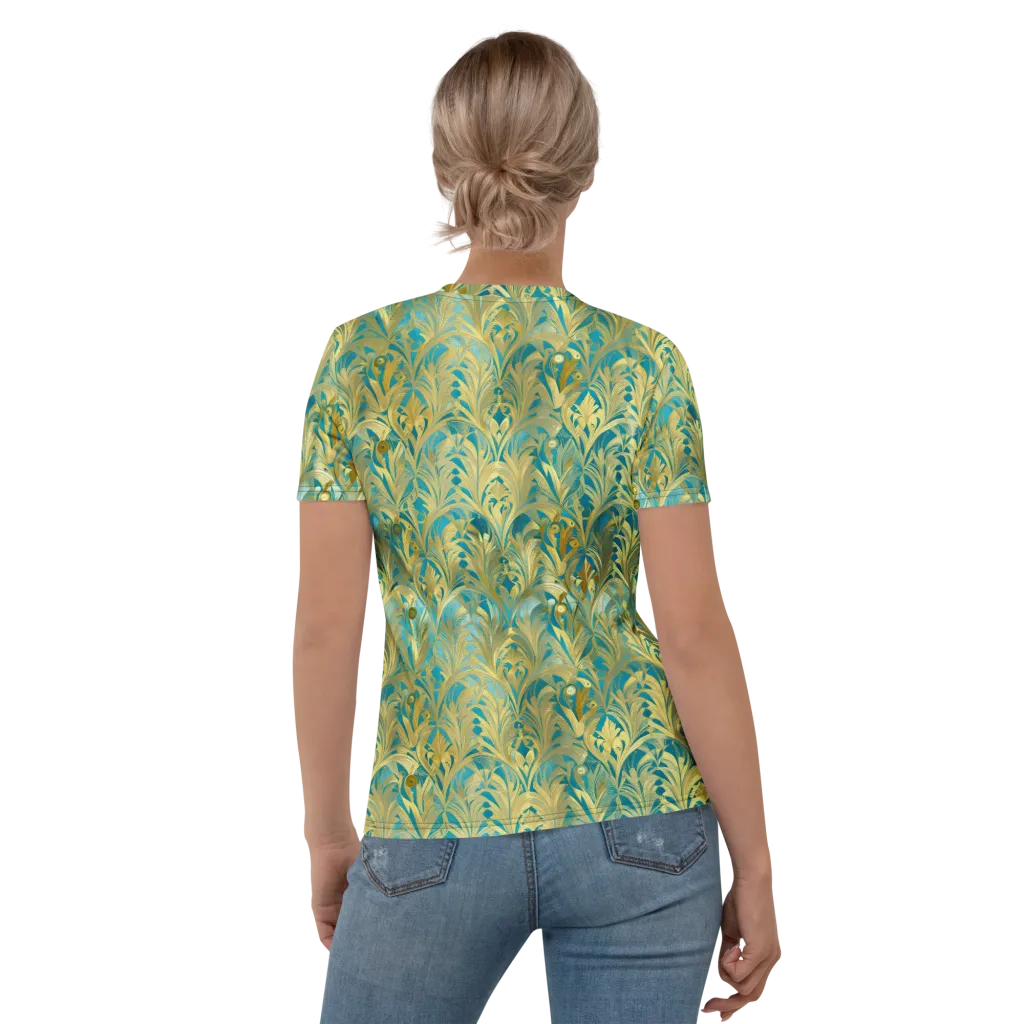 Turquoise Plumage on Women's Crew Neck T-Shirt — Back