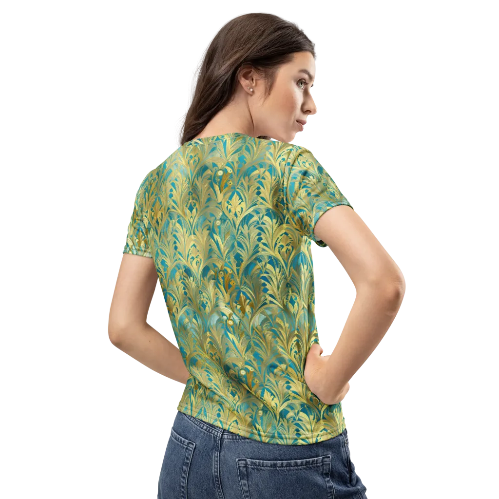 Turquoise Plumage on Women's Crew Neck T-Shirt — Back