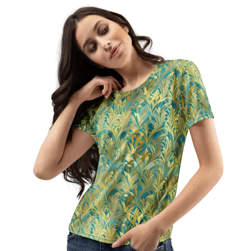 Turquoise Plumage on a Women's Crew Neck T-Shirt