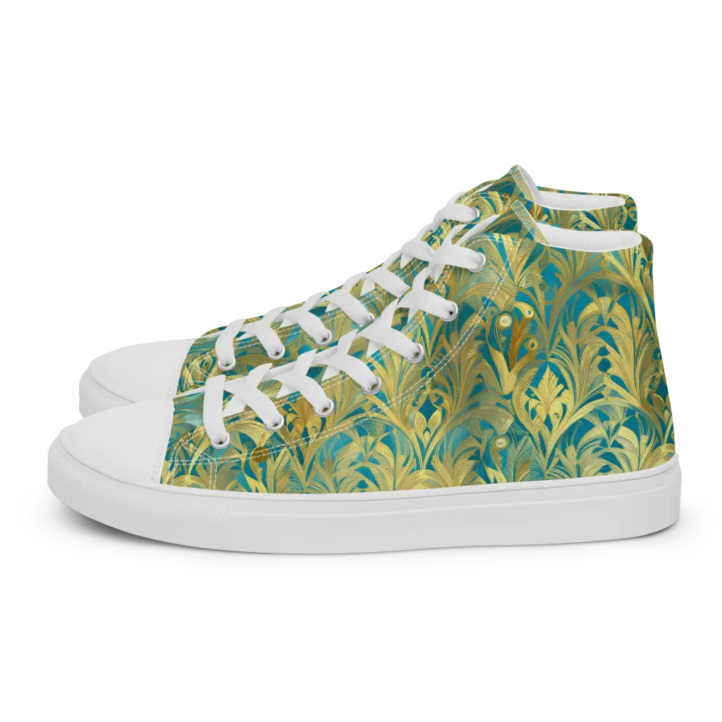 Turquoise Plumage on Women's High Top Canvas Shoes — Left