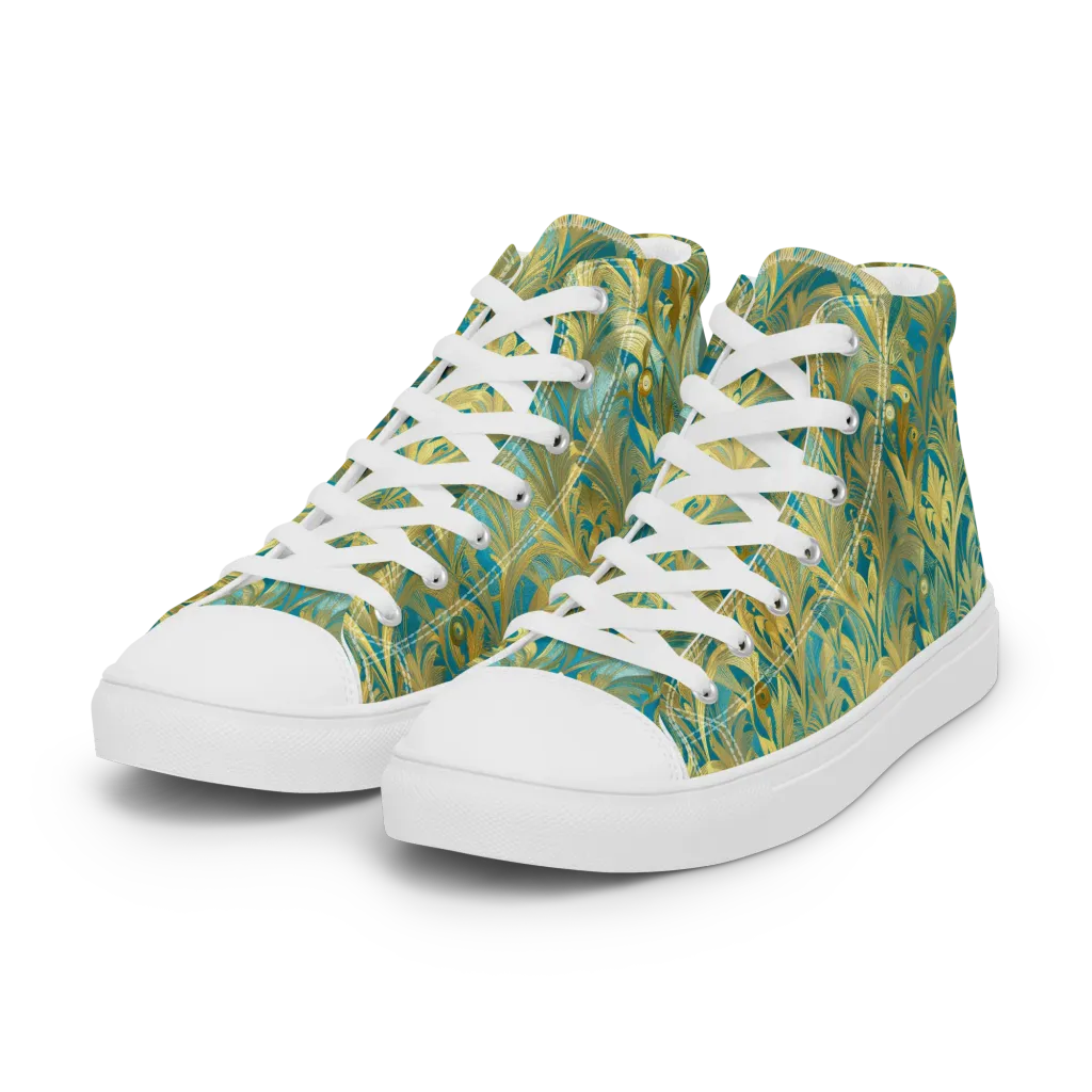 Turquoise Plumage on Women's High Top Canvas Shoes — Left Front