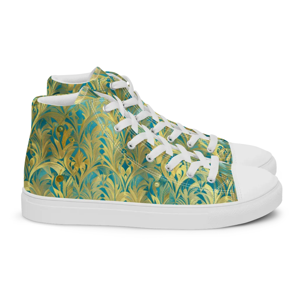 Turquoise Plumage on Women's High Top Canvas Shoes — Right